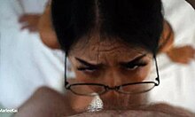 Rough blowjob leads Asian babe to get cum on glasses