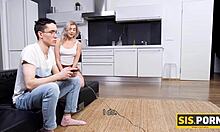 Nerdy stepbrother fills blonde with his big cock