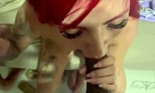Cute redhead girl sucking massive cock with titties