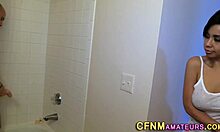 Busty cfnm woman caressed the guy’s cock in an erotic way