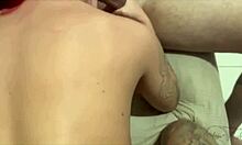 Cute redhead girl sucking massive cock with titties