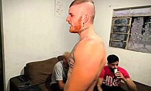Skinny amateur slut gets double penetration surprise. Her ripped clothes reveal dripping holes for a birthday bang.