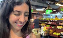 Cumwalk in a public supermarket, facial fetish with outdoor blowjob! 😜