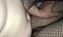 Young blonde gets her feet fucked in fishnet stockings