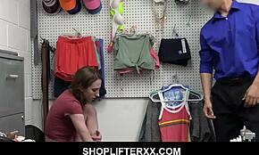 Busty natural girl fucks guard in office!