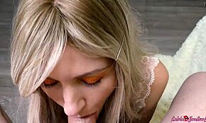 after college, sexy girl gives wild blowjob to big cock and swallows cum in pov