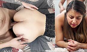 Petite latina teen bent over for unexpected anal cumshot in homemade video