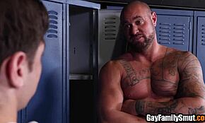 Gay boy hooks up with step uncle's husband in locker room