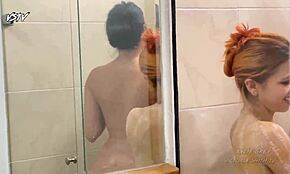 Day at pool turns wild with friend showering and soaping