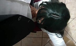 Andele shares a wild blowjob with profe in public classroom chaos