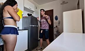 Colombian cheerleader student bent over in kitchen getting fucked hard