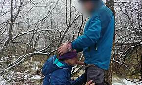 public blowjob by brunette near river 😏