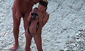 big-breasted brunette, uhh, lets bf do nudist beach photoshoot, ya know