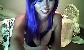 Purple-Haired Beauty Teases Breasts And Dildo On Webcam