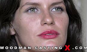 Cheerful brunette strips and fucks boyfriend on camera