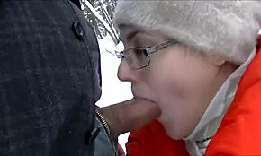 Cute Girl in Glasses Gives Outdoor Blowjob in Woods