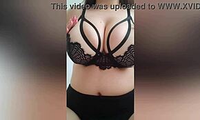 busty stepsister plays big breasts in lingerie solo