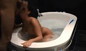 Dark Haired Vixen Seduces with Blows & Bangs in Bathtub