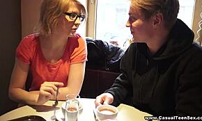 Casual teen sex - nerdy Katya drilled by mechanics