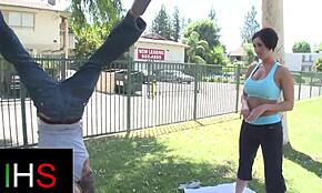 sexy tall girl gets pounded in shaved pussy with huge cock cumshot