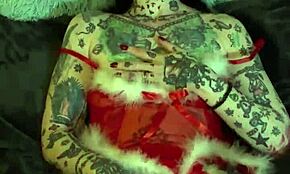 Milf rocks solo orgasm in Christmas shelf fingering scene