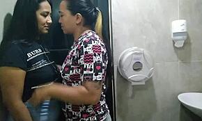 latina ebony lesbian oral in bathroom