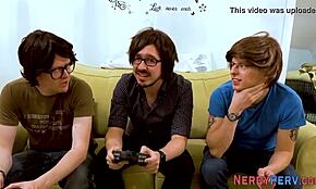 leeds geek scores big as inked brit gobbles his cock for first time