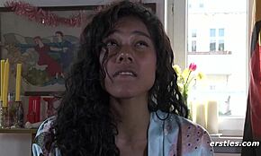 Sweet ebony amateur masturbates outside