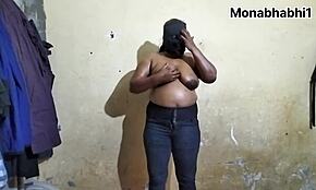 Beautiful desi bhabhi oils her huge boobs for massage.