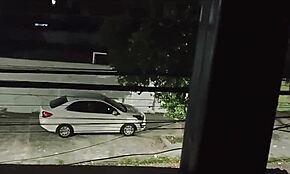 Hey, she banged her lover in the car on the street, swallowing cum and smiling back home