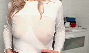 A young beauty with juicy breasts teases wet nipples to climax.