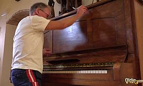 two young babes bang old man, swallowin’ his cum, oops