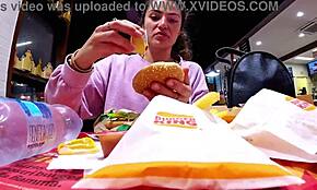 My step-brother invitess me to play with him while he controlls my lovense in public, spreading my legs.