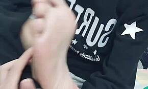 Watch this slim twink suck feet while getting fucked with big cock?