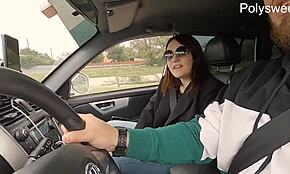 Man, giving a hot blowjob in the car then pegging in public with bitch moaning loud