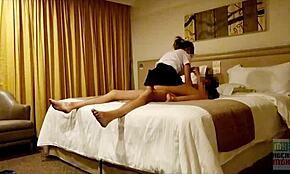 perverted masseuse touches maid's pussy in massage parlor