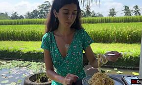 cumwalk in public cafe, eating pasta carbonara with sperm on face?