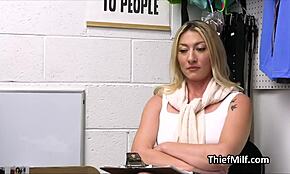 blonde cougar enjoys the officer's fat dick on the office desk