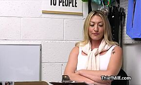 blonde cougar enjoys the officer's fat dick on the office desk