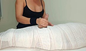 Part 1: Mummified Handjob Tease with a Frustrating Two-Minute Cum Interruption in Sexy Lingerie.