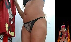 Hot milf strips naked in changing room, showing pussy and big ass