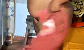 Chubby Woman Applies Moisturizer Naked In Lingerie Outdoors.