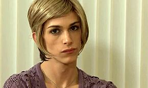 Gorgeous busty inked transsexual buttfucked in lingerie