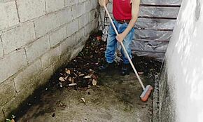 Beautiful busty boss interacts with old employee