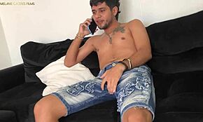 stepsister humiliates me by milking my big cock while i talk on the phone in spanish