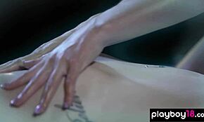 jessica rex, the sexy 18+ lesbian teen, massages her passionate girlfriend jennifer jacobs' naked body, focusing on her natural tits and pussy