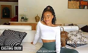 naughty african babe rides big white cock during modeling casting