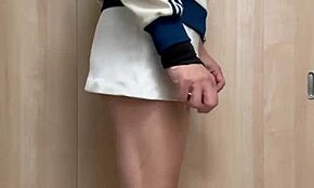 Feeling the thrill as the tennis club girl in disguise teases her anal under her skirt and bloomers