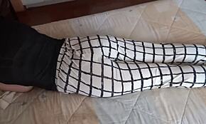 Stepmom's big ass gets cum on used thongs during handjobs