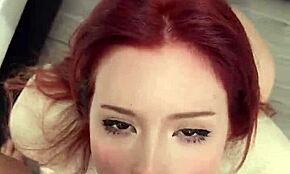 Hey, watch this neighbor bang a redhead beauty doggy style after deepthroat!